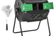 Garden Compost Bin Dual Tumbler Rotating Outdoor Composter with Sliding Doors