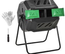 Garden Compost Bin Dual Tumbler Rotating Outdoor Composter with Sliding Doors
