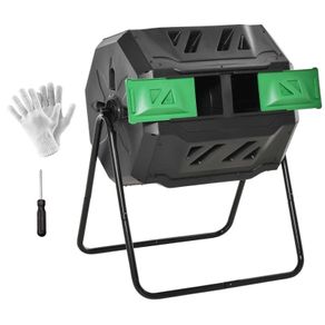 Garden Compost Bin Dual Tumbler Rotating Outdoor Composter with Sliding Doors