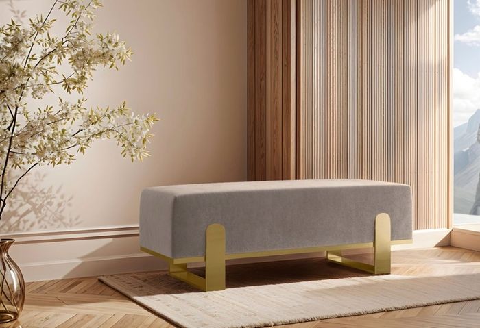 Aria Modern Velvet Bench with Gold Metal Legs Elegant Hallway 100cm