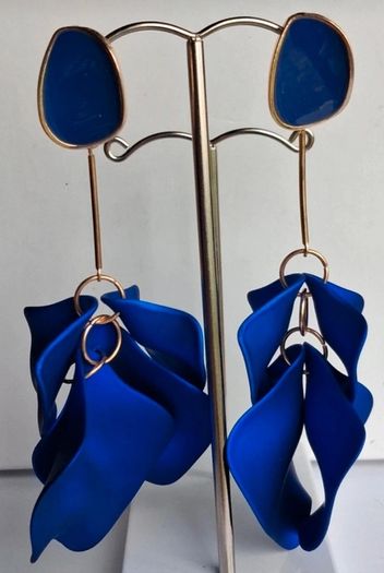 Royal Blue & Gold Strand Petal Tassel Earrings