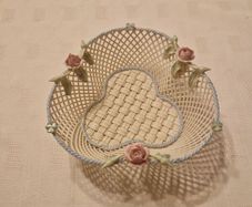 Vintage Belleek Shamrock Porcelain Basket with Roses
