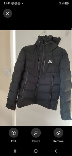 Montirex Black Puffer Jacket Hooded Winter Coat - size S
