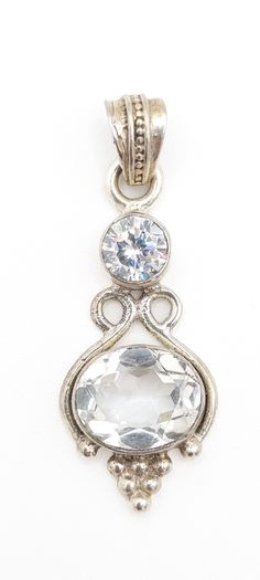 White Quartz And Cubic Zirconia Sterling Silver Pendant