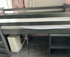 High sleeper , with shelving unit at base and pull out desk , no mattress suits a single mattress