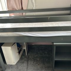 High sleeper , with shelving unit at base and pull out desk , no mattress suits a single mattress