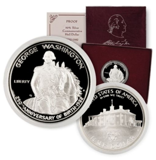 PROOF 1982 G.Washington 1/2 Dollar Silver Commemorative Coin Box COA