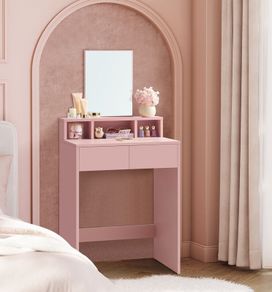 Dressing Table with Mirror and 2 Drawers Pastel Pink