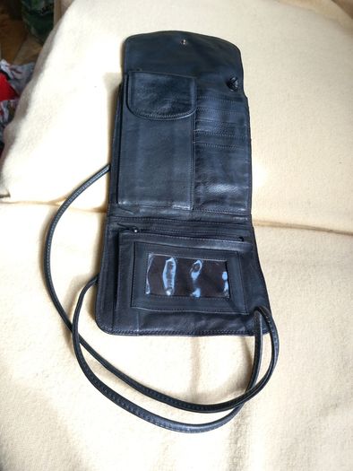 Tula Black Leather Wallet With Shoulder Strap