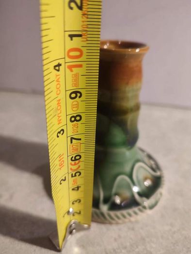 Rare Find Candlestick Holders Ireland Castle Arch Pottery Kilkenny Handmade Studio Art Cobalt browne Green Original Sticker Table Accent. just one