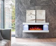 Atacama 44"/112cm Wall Mounted Electric Fireplace All-in-One with Downlights and Remote 1.8kW Heater in White