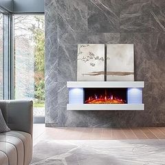 Atacama 44"/112cm Wall Mounted Electric Fireplace All-in-One with Downlights and Remote 1.8kW Heater in White