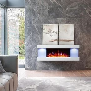 Atacama 44"/112cm Wall Mounted Electric Fireplace All-in-One with Downlights and Remote 1.8kW Heater in White