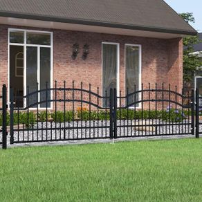 Fence Gate with Spear Top Black 305x75 cm