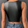Antonella SHEIN BAE Square Neck Asymmetrical Hem PU Tank Top  Black, Size S Image 2