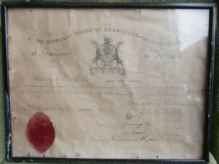 Vintage Diploma by the Midwifery Court of Examiners of the Royal College of Surgeons in Ireland 1961