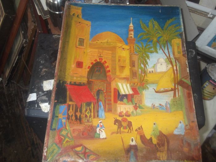 a vintage oil painting on canvas board