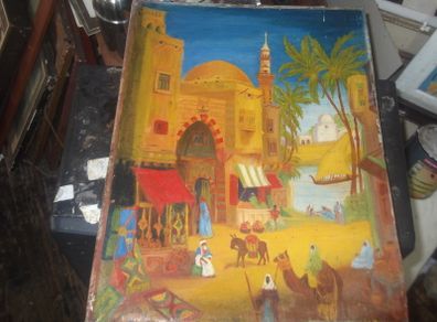 a vintage oil painting on canvas board