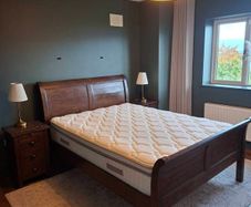 King bed, mattress, lockers and side lamps