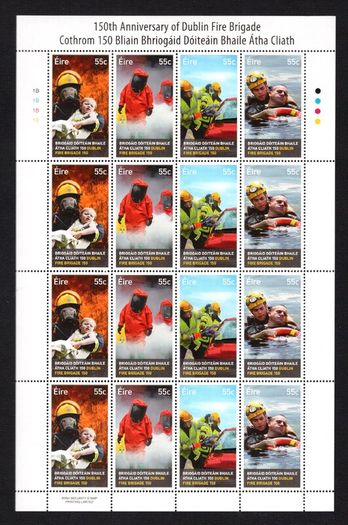 2012 Ireland 150th Anniversary of The Dublin Fire Brigade (DFB) Commemorative Stamps Sheetlet Plate 1B1B1B1B Mint Never Hinged (MNH)