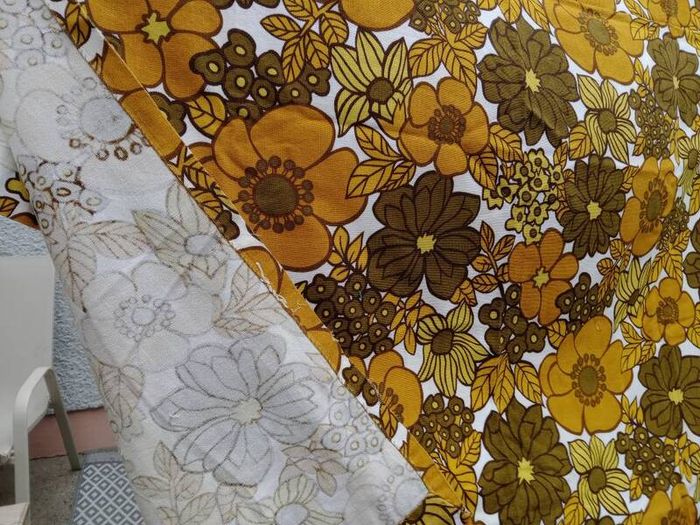 1970s curtain, vintage curtain, Retro floral curtain