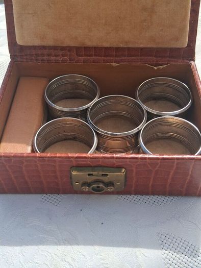 5 X Sterling Silver Napkin Rings With Vintage Leather Case