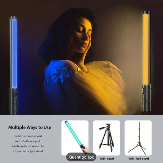BTFOOR RGB LED Photography Light Wand - USB Rechargeable, Adjustable Brightness & Temperature, Colorful Video Stick for Studio & Party Lighting