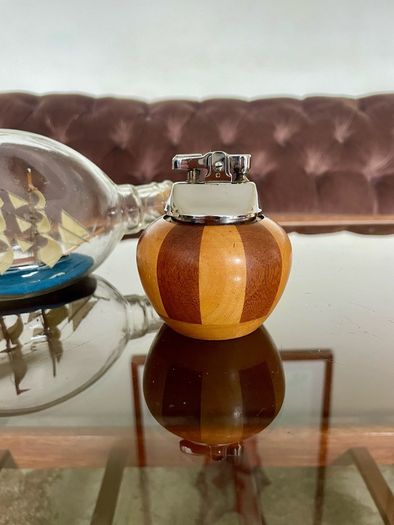Ronson Carousel Vintage Table Lighter Mid Century Modern Wood Chrome England 1950s to 60s