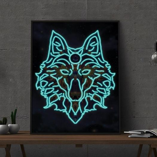 Luminous Diamond Painting Kit. Wolf