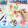 Watercolour Paint Set 50 Colors in Portable Box Including 4 Fluorescent Colors, Travel Watercolour Set with brushes and other Tools, Idea for Artists and Hobbyists Image 6