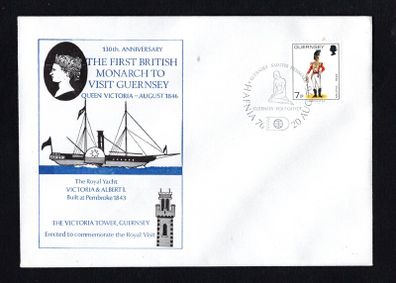 1976 Guernsey Illustrated cover celebrating The First British Monarch to Visit Guernsey Queen Victoria August 1846 with 7p definite stamps with Hafnia 76 20th August 76 cancel