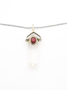 Clear Quartz & Garnet Point 925 Silver Necklace
