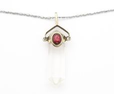 Clear Quartz & Garnet Point 925 Silver Necklace
