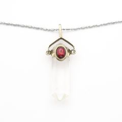 Clear Quartz & Garnet Point 925 Silver Necklace