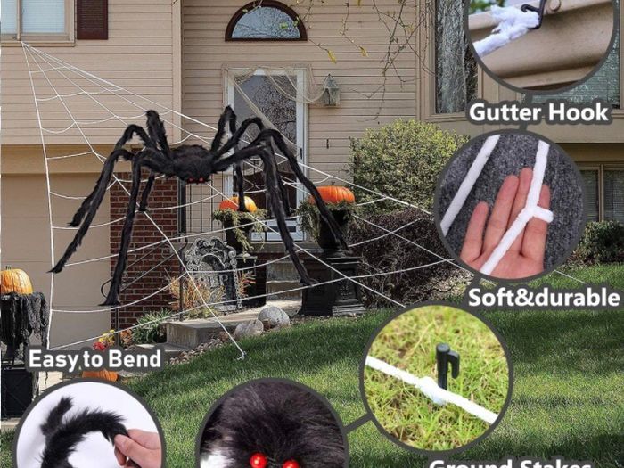 Giant Spider 6.6ft - 200cm, Spider Web 23ft - 700cm, 30pcs Plastic Spiders, 40g Cobweb - Halloween Decorations Triangular Cobweb for Indoor Outdoor Home Yard