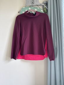 COS Colour-Block Long Sleeve Top - Burgundy & Pink - Size EUR 38