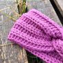 Handmade crochet warm headband, pink wooly ear warmer Image 2