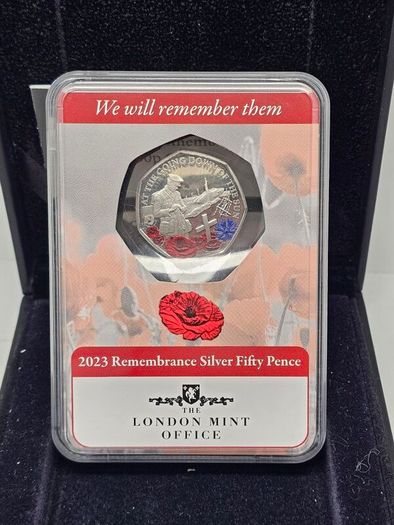The London Mint Office Gibraltar 2023 Silver Proof 50p Coin Lest We Forget Colorised