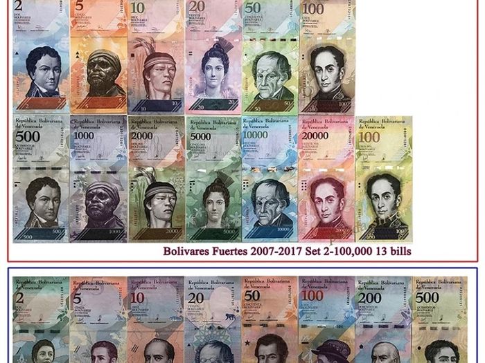 Venezuela, Full Set 21 PCS 2- 500 Soberanos & 2-100000 Bolivares 2007-2018 UNC Original Notes