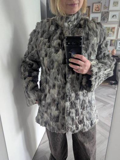 Mid real fur silver coat