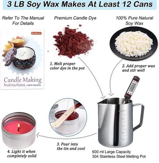 Candle Making Kit, Shuttle Art 3 LB (1.36kg) Wax Melt Making Kit, Complete Candle Making Kits for Adults with Soy Wax, 6 Fragrance Oil, 6 Colours Candle Dye, Candle Wicks, Tins, Melting Pot and More  (FREE POSTAGE)