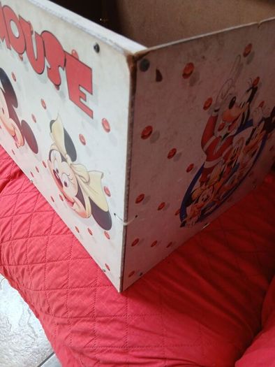 Vintage American Toy Mickey Mouse Wooden Toy Chest / Storage Box