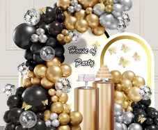 NEW SALE | Balloon Arch Kit, 138 Pcs Black Gold Silver Balloon Arch with Sizes of 18 Inch,12 Inch, 10 Inch, 5 Inch for Balloon Garland as Birthday Decorations, Wedding Decorations, Baby Shower Decorations