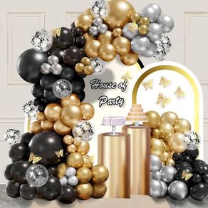 NEW SALE | Balloon Arch Kit, 138 Pcs Black Gold Silver Balloon Arch with Sizes of 18 Inch,12 Inch, 10 Inch, 5 Inch for Balloon Garland as Birthday Decorations, Wedding Decorations, Baby Shower Decorations