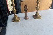 2 solid brass candle holders/ solid copper holy statue