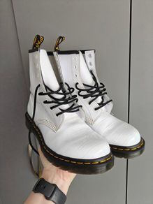 Dr Marten White Patent Croc Style Boots