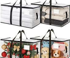 4 Pack 90L Clear Moving Bags, Large Clothes Storage Bags with Zips & Handles, Transparent Packing Bags with Label Window, Heavy Duty Storage Bags for Moving House, Bedding, Duvet, Clothes