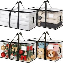 4 Pack 90L Clear Moving Bags, Large Clothes Storage Bags with Zips & Handles, Transparent Packing Bags with Label Window, Heavy Duty Storage Bags for Moving House, Bedding, Duvet, Clothes