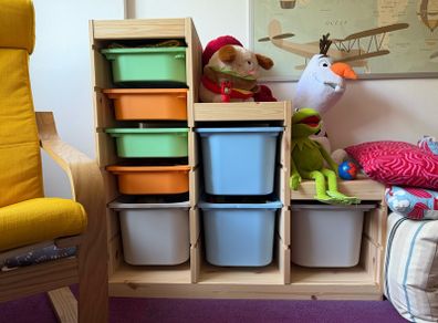 IKEA Trofast shelf with plastic storage boxes (Kids Playroom)