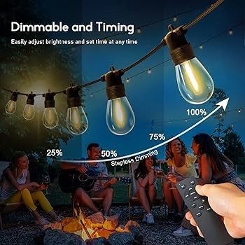 FREE EXPRESS SHIPPING 107ft Dimmable Outdoor String Lights, 32x1w Led Bulbs Remote Control Festoon Lights Outdoor,Garden Lights Mains Powered for Backyard, Fence, Pergola, Gazebo